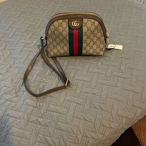 GG Taupe, Green and Red Crossbody Bag